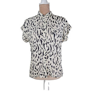 RAILS Whitney Print Shirt in Ivory Cheetah Button Down Front Short Sleeve Size M